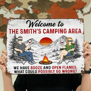 Summer, Outdoor Decor, Gift For Couples, Camping, Humorous, Vector - Firepit We Have Booze And Open Flames - Personalized Classic Metal Signs