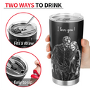 Custom Photo, Art Design, Gift For Couples, Top Market, Romantic, Photo - Pencil Sketch - Dark BG - Custom Photo White Pencil Sketch Art Happy Anniversary Couple - Personalized Tumbler