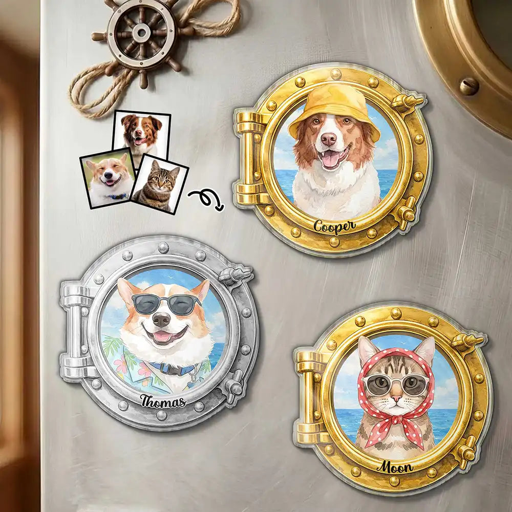 Custom Photo Watercolor Pet With Summer Accessories Pet Portrait - Personalized Acrylic Magnet