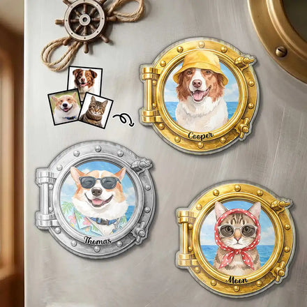 Custom Photo Watercolor Pet With Summer Accessories Pet Portrait - Personalized Acrylic Magnet