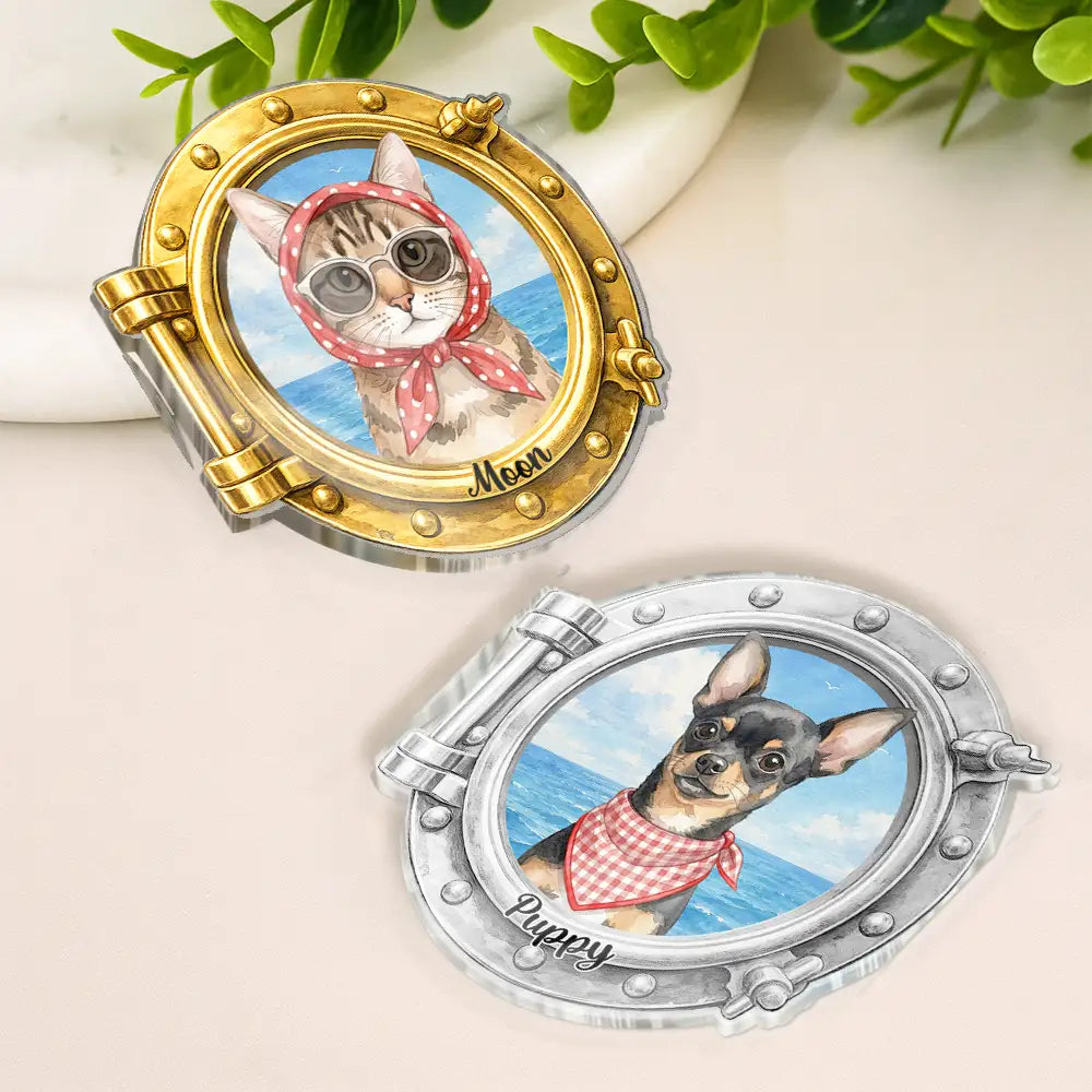 Adorable, Art Design, Custom Photo, Summer, Pet Lovers, Photo - Watercolor Summer Pet With Accessories - Custom Photo Watercolor Pet With Summer Accessories Pet Portrait - Personalized Acrylic Magnet