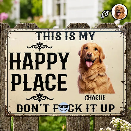 Custom Photo Cartoon Portrait This Is My Happy Place Don't Mess It Up - Personalized Classic Metal Signs
