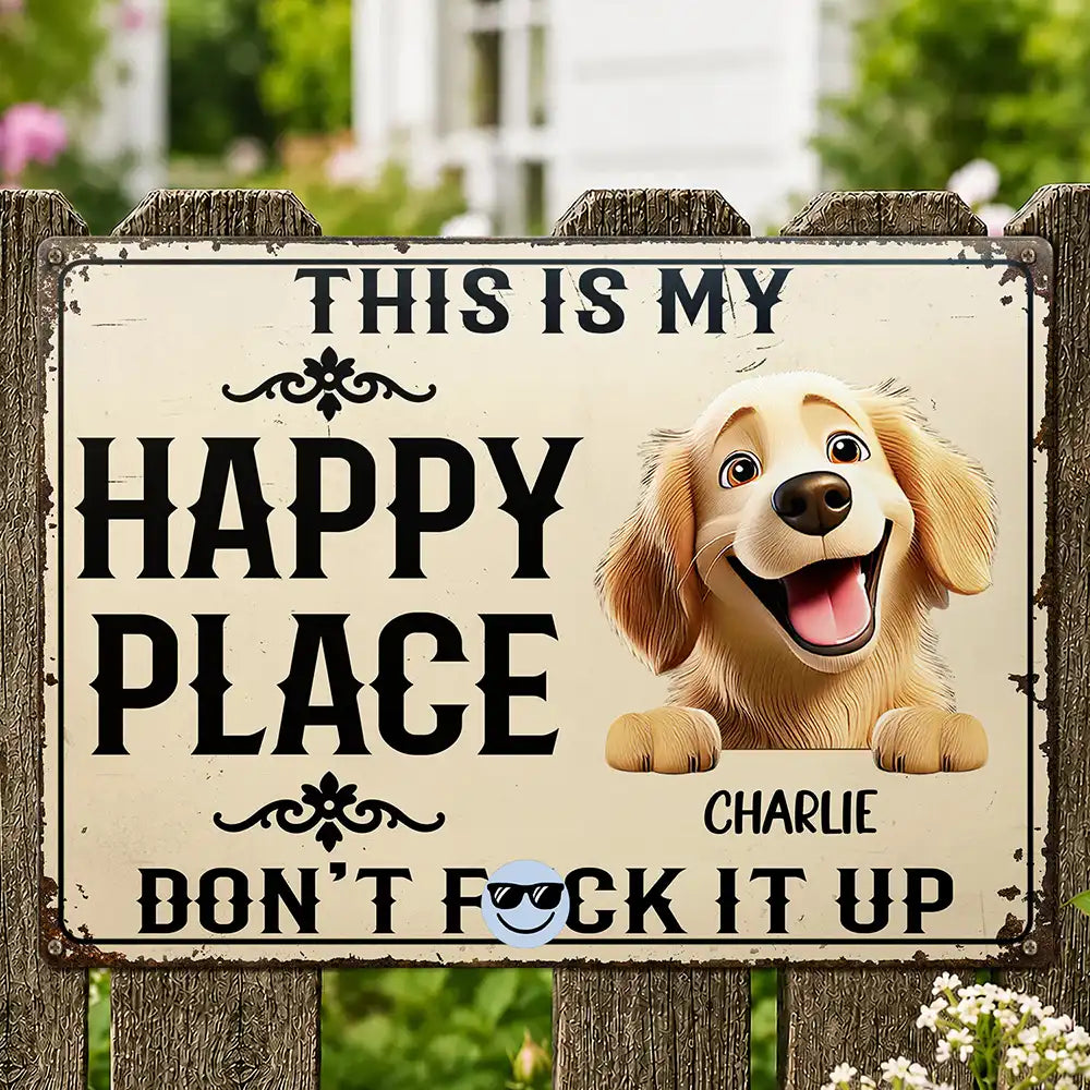 Humorous, Summer, Pet Lovers, Vector - This Is My Happy Place Don't Mess It Up - Personalized Classic Metal Signs