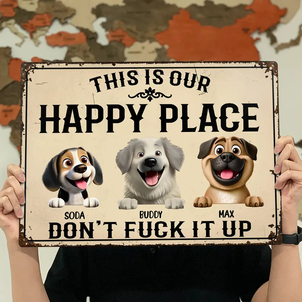 Humorous, Summer, Pet Lovers, Vector - This Is My Happy Place Don't Mess It Up - Personalized Classic Metal Signs