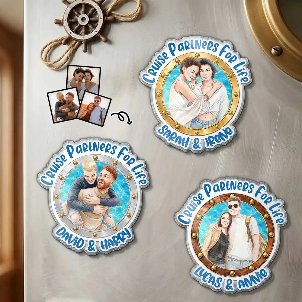 Custom Photo Realistic Watercolor Art Cruise Partners For Life - Personalized Acrylic Magnet