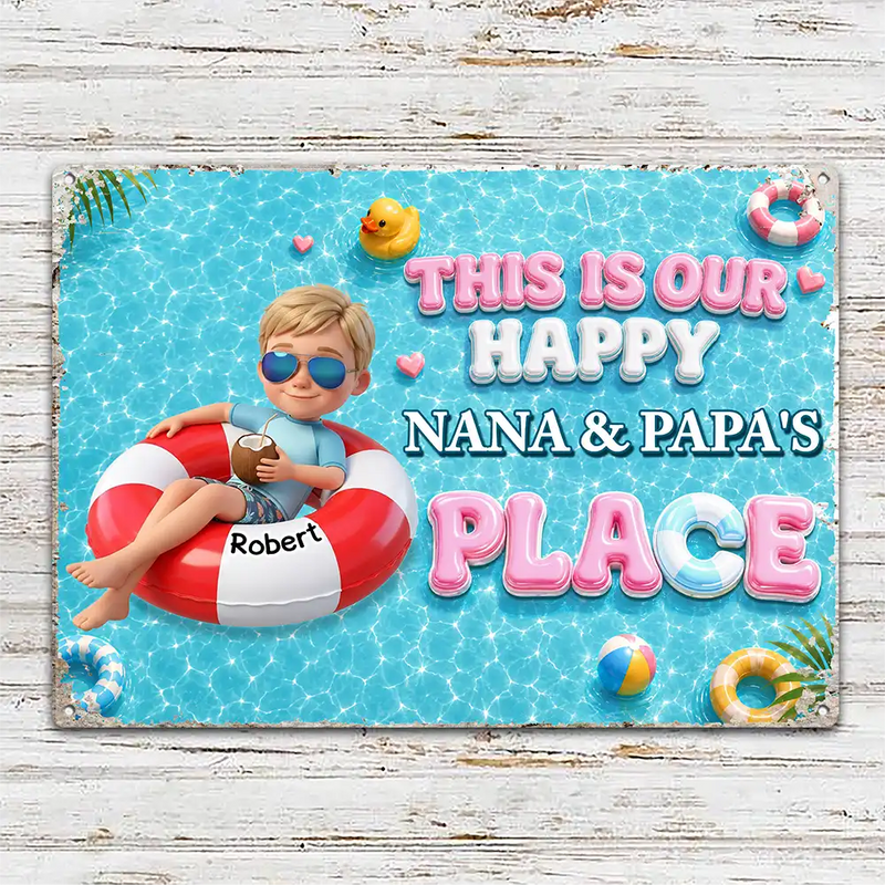 Art Design, Playful, Custom Photo, Grandparents, Summer, Poolside, Outdoor Decor, Photo - Swimming Float 3D Effect - Custom Photo 3D Summer Concept Life Is Better At Nana Papa Pool - Personalized Classic Metal Signs