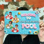 Art Design, Playful, Custom Photo, Grandparents, Summer, Poolside, Outdoor Decor, Photo - Swimming Float 3D Effect - Custom Photo 3D Summer Concept Life Is Better At Nana Papa Pool - Personalized Classic Metal Signs
