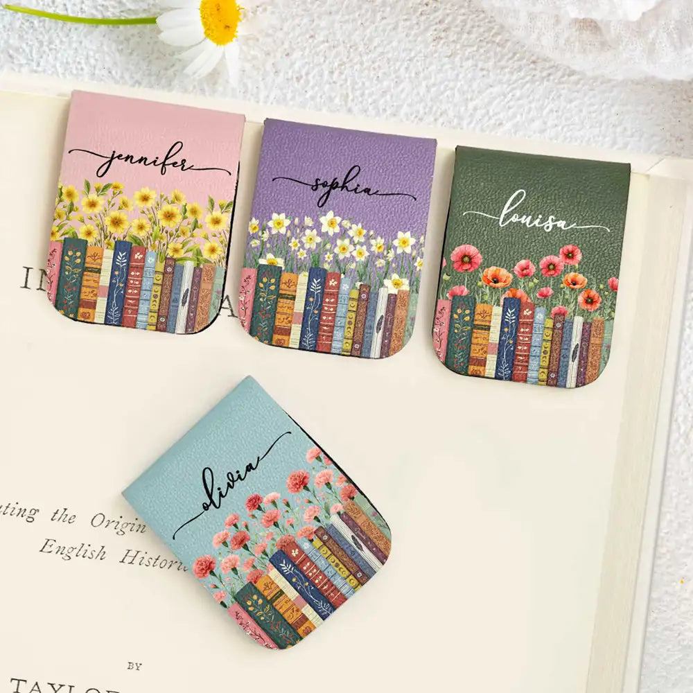 Adorable, Reading, Gift For Yourself, Gift For Women, Icon - Reading Birth Month Flowers Keepsake - Personalized Leather Magnetic Bookmark