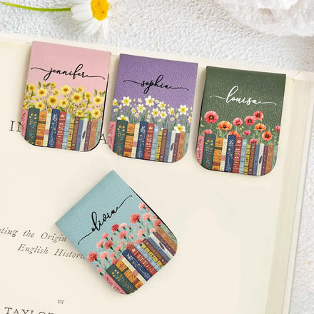 Reading Birth Month Flowers Keepsake - Personalized Leather Magnetic Bookmark