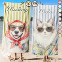 Art Design, Playful, Custom Photo, Summer, Pet Lovers, Photo - Watercolor Summer Pet With Accessories - Custom Photo Watercolor Pet With Summer Accessories Pet Portrait Summer Vibe - Personalized Beach Towel