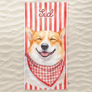 Art Design, Playful, Custom Photo, Summer, Pet Lovers, Photo - Watercolor Summer Pet With Accessories - Custom Photo Watercolor Pet With Summer Accessories Pet Portrait Summer Vibe - Personalized Beach Towel