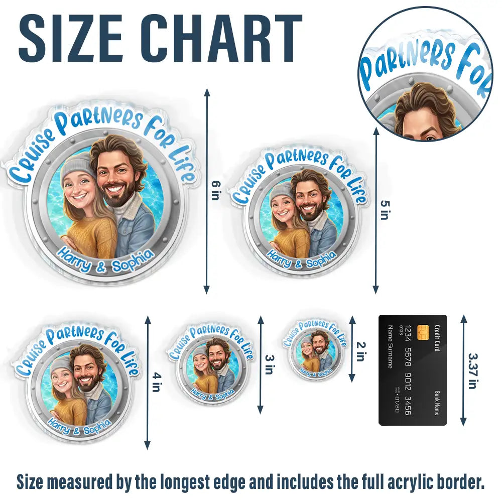 Art Design,Cruising,Humorous,Summer,Gift For Couples,Photo - Caricature - Remove BG - Custom Photo Caricature Cruise Partners For Life - Personalized Acrylic Magnet