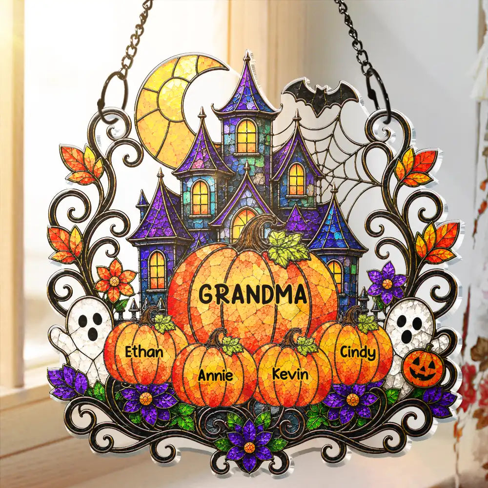 Top Market, Adorable, Halloween, Family, Icon - Haunted Family Home Sweet Home - Personalized Window Hanging Suncatcher Ornament