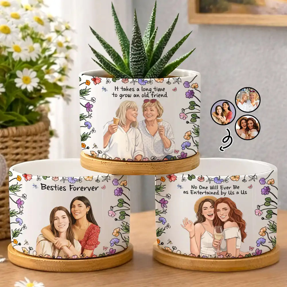 Art Design,Sentimental,Gift For Bestie,Summer,Photo - Semi Realistic Portrait - Custom Photo Semi Realistic Portrait Besties Forever - Personalized Plant Pot