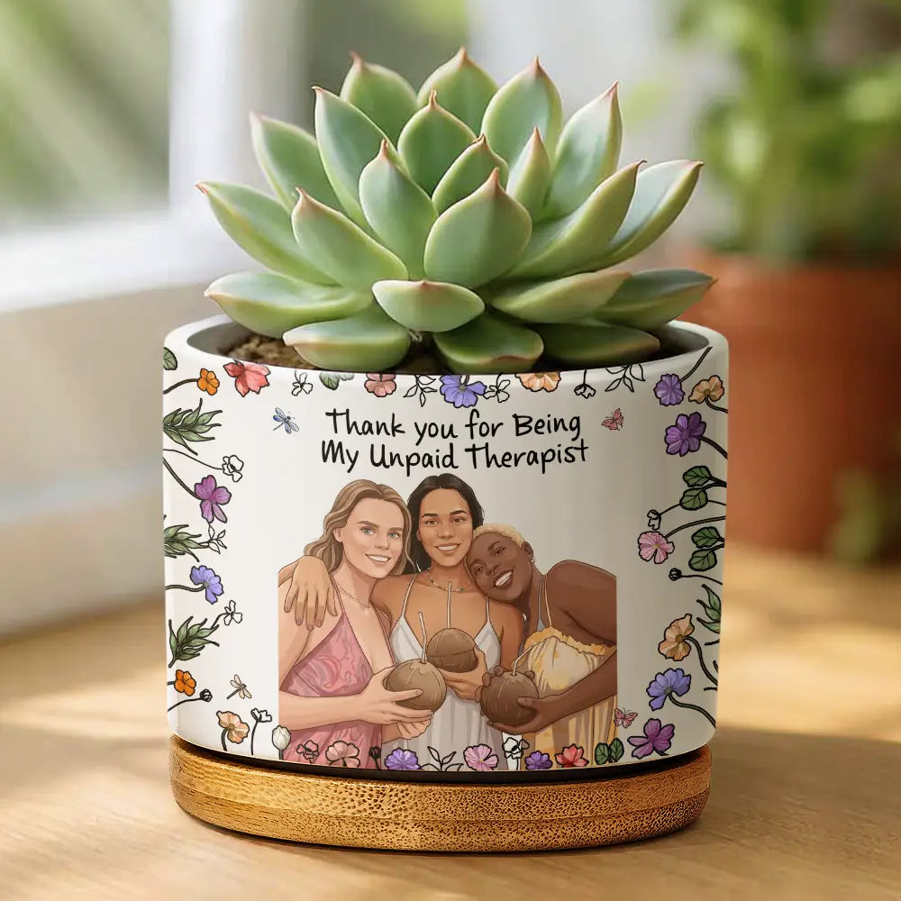 Art Design,Sentimental,Gift For Bestie,Summer,Photo - Semi Realistic Portrait - Custom Photo Semi Realistic Portrait Besties Forever - Personalized Plant Pot