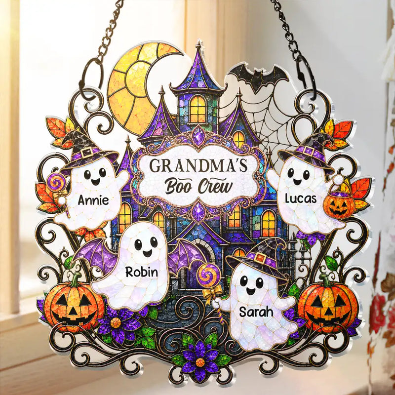 Top Market, Adorable, Halloween, Family, Icon - Haunted Family Home Sweet Home Boo Crew - Personalized Window Hanging Suncatcher Ornament