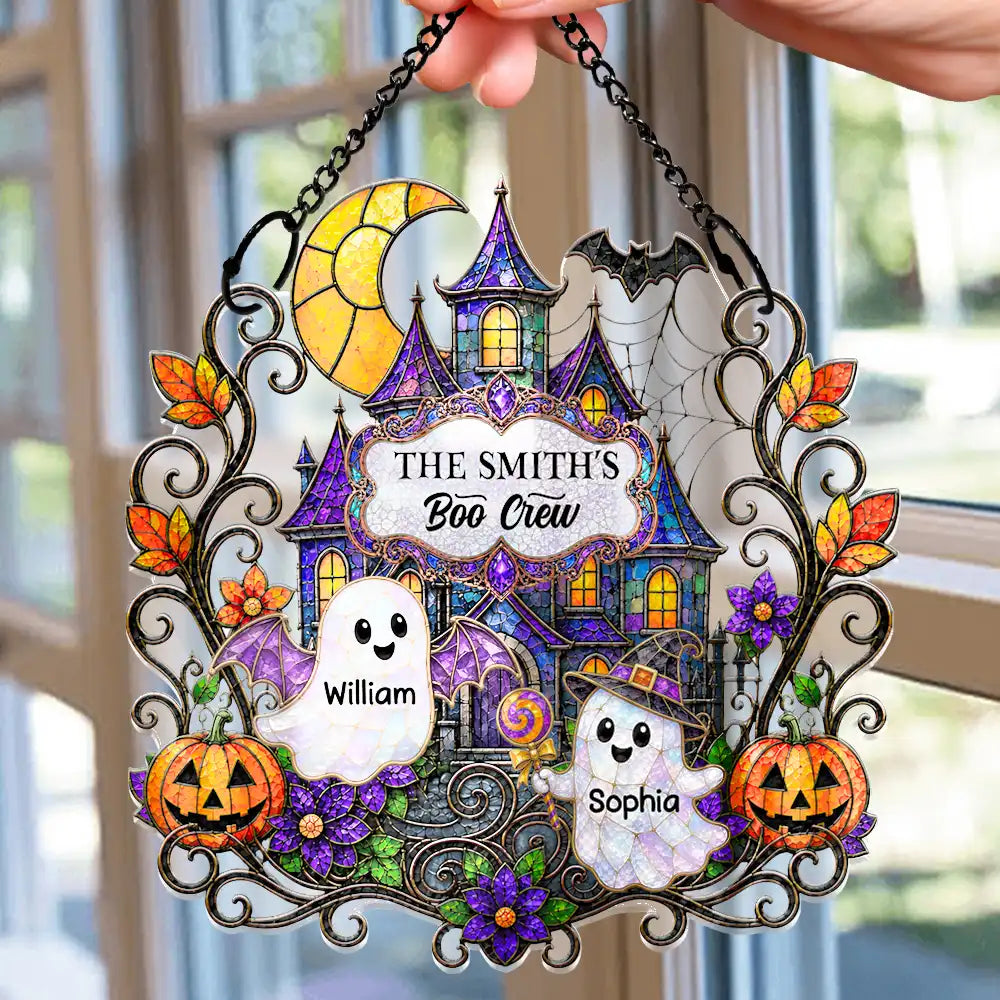 Top Market, Adorable, Halloween, Family, Icon - Haunted Family Home Sweet Home Boo Crew - Personalized Window Hanging Suncatcher Ornament