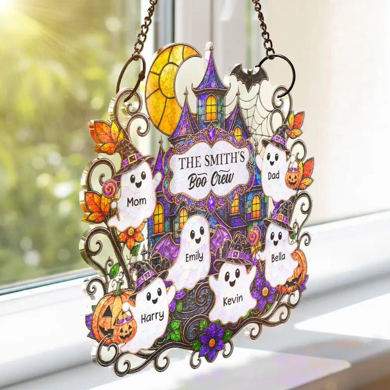 Top Market, Adorable, Halloween, Family, Icon - Haunted Family Home Sweet Home Boo Crew - Personalized Window Hanging Suncatcher Ornament