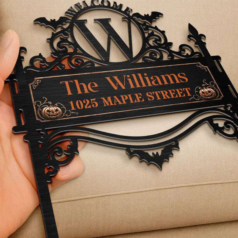 Halloween,Cozy,Family,Custom Text - Haunted Home Family Welcome Sign - Personalized Metal Garden Stake