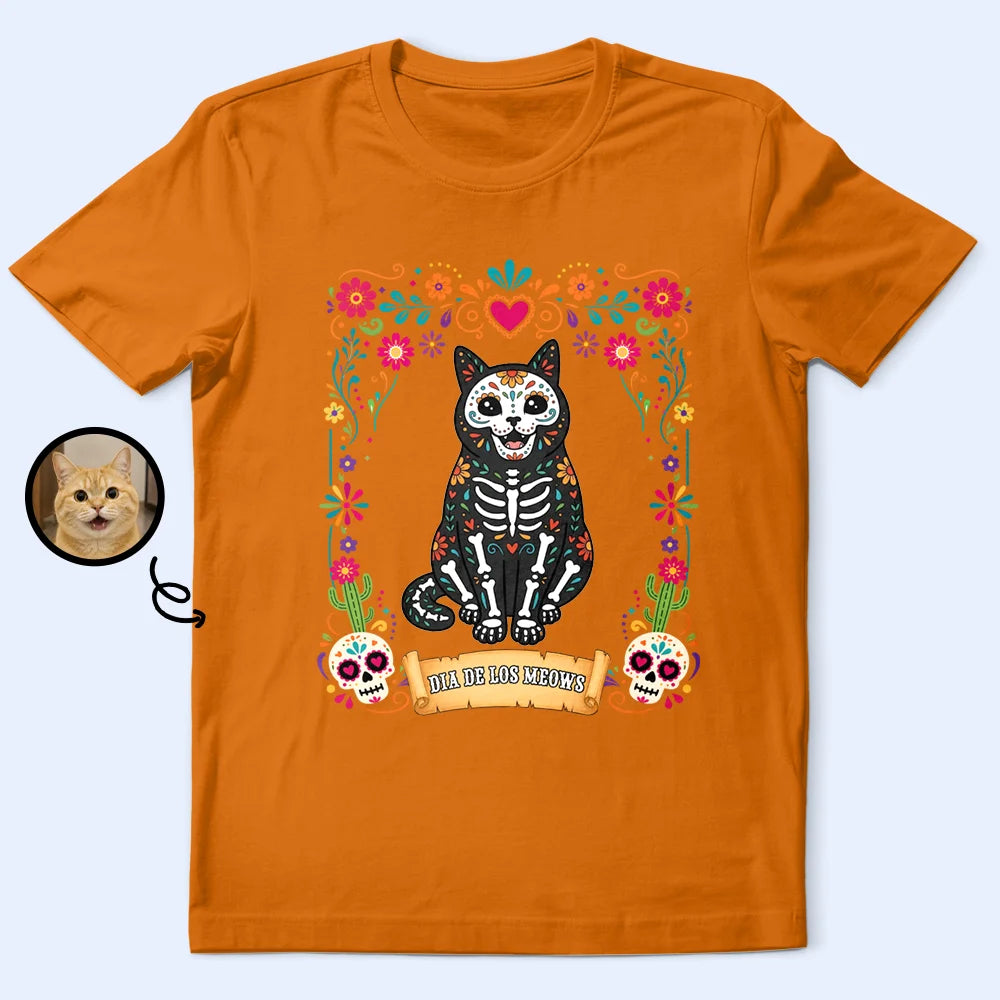 Art Design,Playful,Halloween,Pet Lovers,Photo - Hispanic Mexican Flowers Pet - Custom Photo Hispanic Pet Day Of The Dead Pet Portrait - Personalized T Shirt