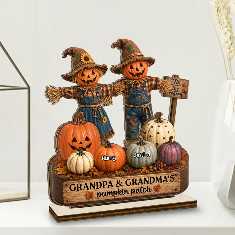 Top Market,Adorable,Gift For Grandchildren,Gift For Grandkids,Gift For Grandma,Halloween,Grandma - Grandkids,Icon - Grandma Pumpkin Patch Halloween - Personalized Custom Shaped Wooden Plaque