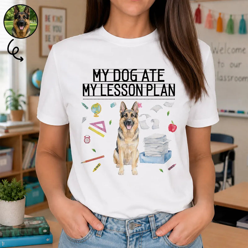 Top Market,Art Design,Playful,Back To School,Dog Lovers,Pet Lovers,Photo - Watercolor - Remove BG - Custom Photo Realistic Watercolor Art My Dog Ate My Lesson Plan - Personalized T Shirt