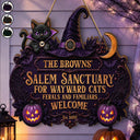 Top Market,Halloween,Family,Custom Text,Happy - Salem Sanctuary For Wayward Cats Ferals - Personalized Custom Shaped Wood Sign