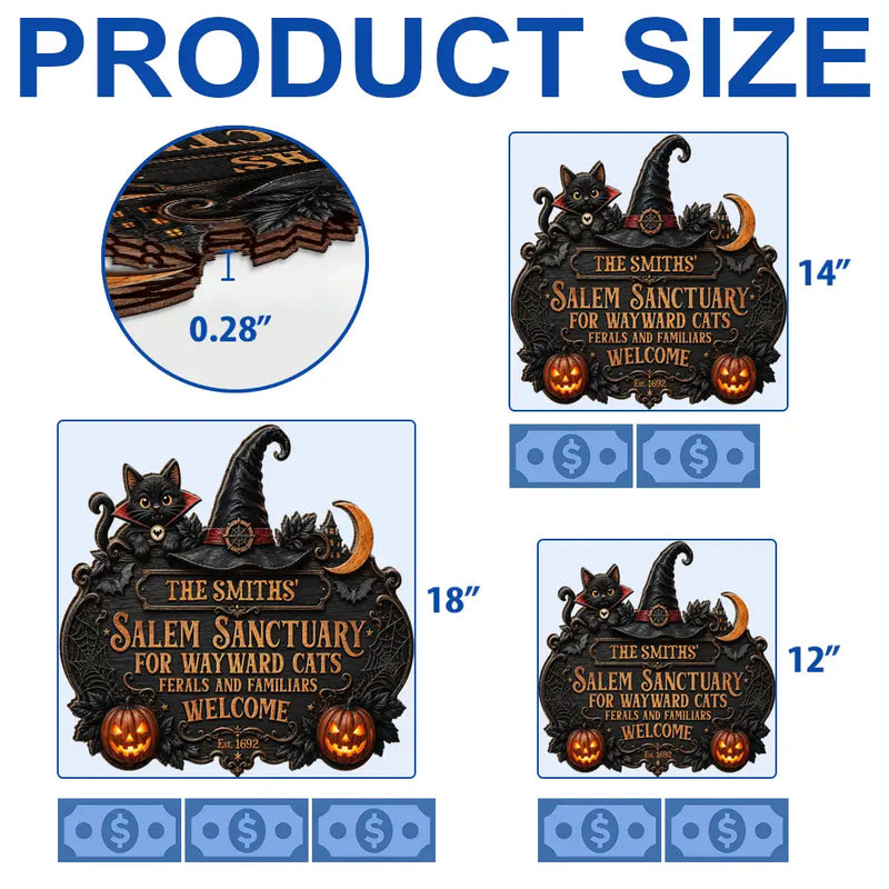 Top Market,Halloween,Family,Custom Text,Happy - Salem Sanctuary For Wayward Cats Ferals - Personalized Custom Shaped Wood Sign