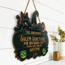 Top Market,Halloween,Family,Custom Text,Happy - Salem Sanctuary For Wayward Cats Ferals - Personalized Custom Shaped Wood Sign