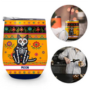 Art Design,Playful,Halloween,Pet Lovers,Hispanic,Photo - Hispanic Mexican Flowers Pet - Custom Photo Hispanic Pet Day Of The Dead - Personalized Wine Tumbler