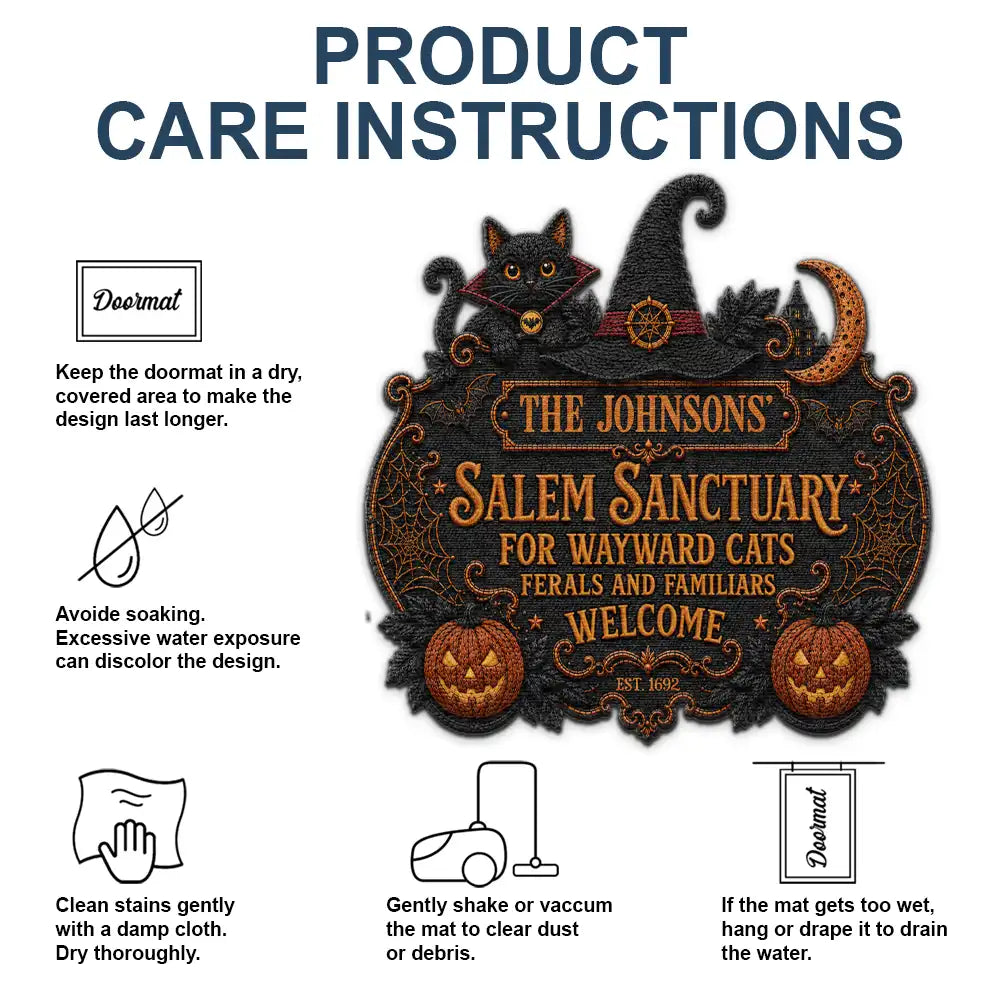 Halloween, Family, Custom Text, Happy - Salem Sanctuary For Wayward Cats Ferals - Personalized Custom Shaped Doormat