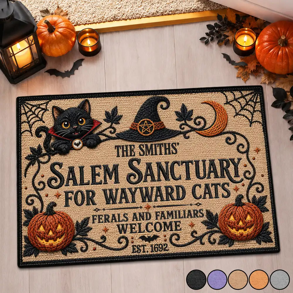 Halloween, Family, Custom Text, Happy - Salem Sanctuary For Wayward Cats Ferals - Personalized Doormat