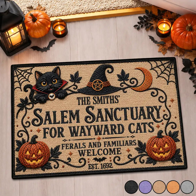 Halloween, Family, Custom Text, Happy - Salem Sanctuary For Wayward Cats Ferals - Personalized Doormat