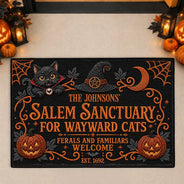 Halloween, Family, Custom Text, Happy - Salem Sanctuary For Wayward Cats Ferals - Personalized Doormat