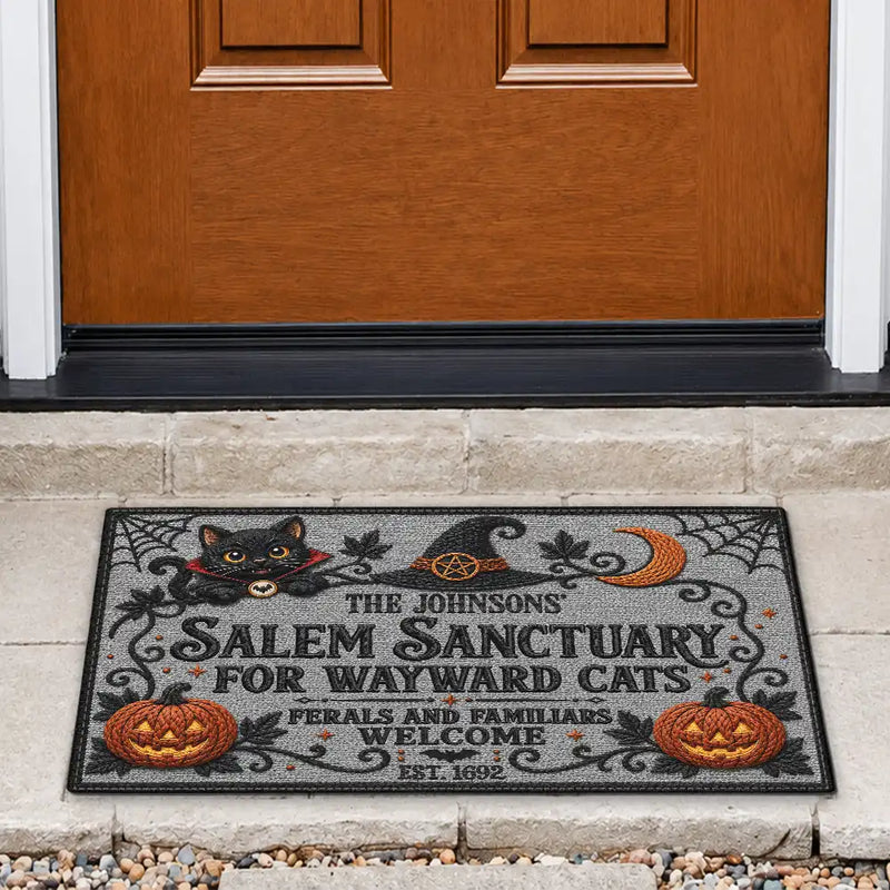 Halloween, Family, Custom Text, Happy - Salem Sanctuary For Wayward Cats Ferals - Personalized Doormat