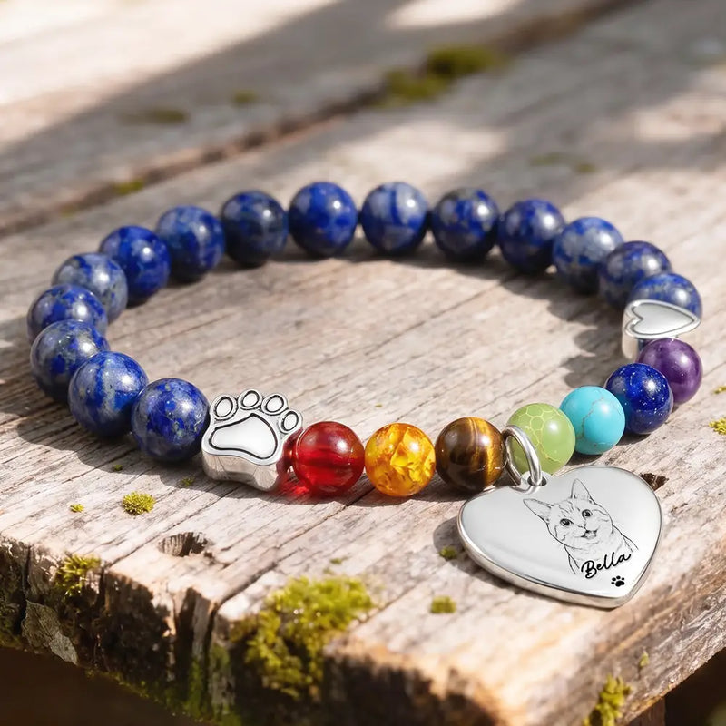 Art Design,Sympathetic,Pet Lovers,Memorial,Photo - Pencil Sketch - Bold - Custom Photo Bold Sketch Pet Memorial I'm At The Rainbow Bridge - Personalized Rainbow Bridge Bracelet