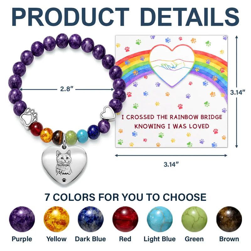 Art Design,Sympathetic,Pet Lovers,Memorial,Photo - Pencil Sketch - Bold - Custom Photo Bold Sketch Pet Memorial I'm At The Rainbow Bridge - Personalized Rainbow Bridge Bracelet