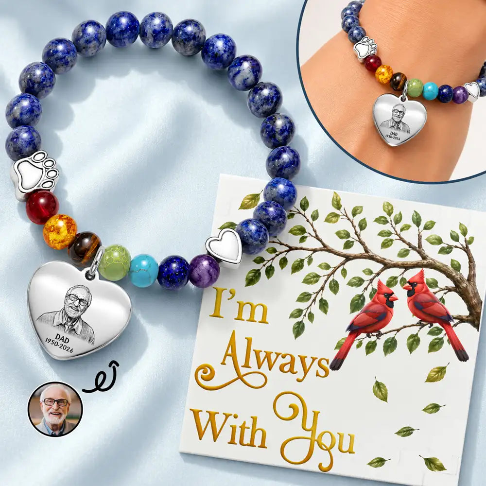 Custom Photo Bold Sketch Memorial I'm Always With You - Personalized Rainbow Bridge Bracelet