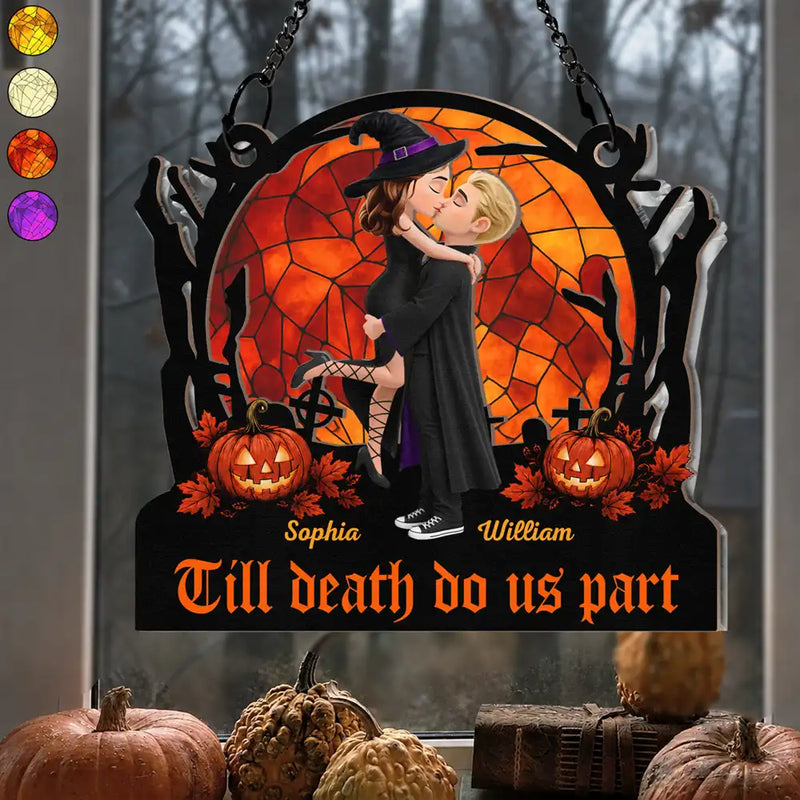 Halloween,Romantic,Gift For Couples,Vector - Till Death Do Us Part - Personalized Window Hanging Suncatcher Ornament