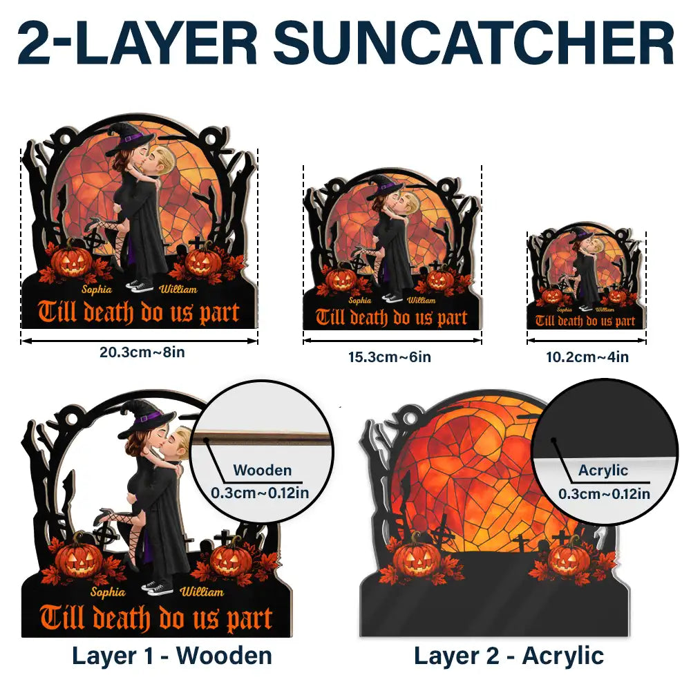 Halloween,Romantic,Gift For Couples,Vector - Till Death Do Us Part - Personalized Window Hanging Suncatcher Ornament
