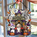 Playful,Indoor Decor,Halloween,Pet Lovers,Vector - Home Sweet Haunted Home Halloween Pets - Personalized Window Hanging Suncatcher Ornament