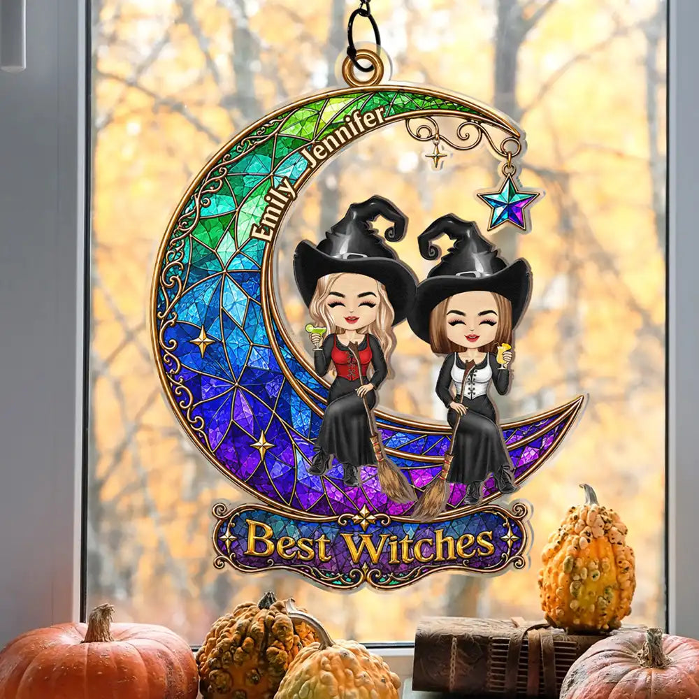 Halloween Best Witches Bestie - Personalized Window Hanging Suncatcher Ornament