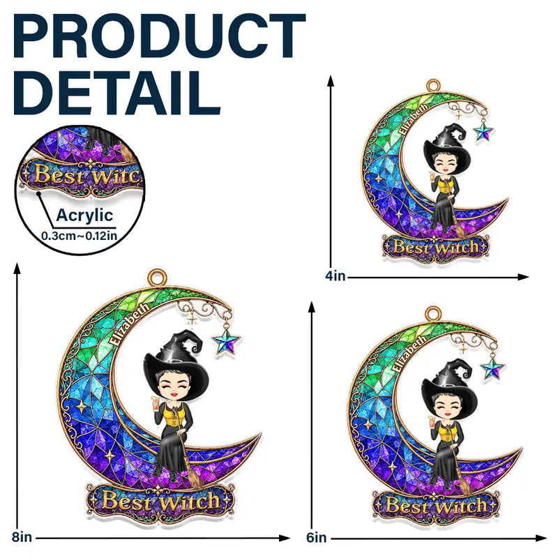 Gift For Bestie,Playful,Halloween,Vector - Halloween Best Witches Bestie - Personalized Window Hanging Suncatcher Ornament