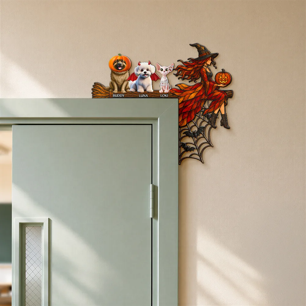 Playful,Halloween,Pet Lovers,Vector - Pet Lovers Halloween - Personalized Door Corner Wood Sign