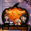 Adorable,Halloween,Family - Halloween Family Trick Or Treat - Personalized Custom Shaped Wood Sign