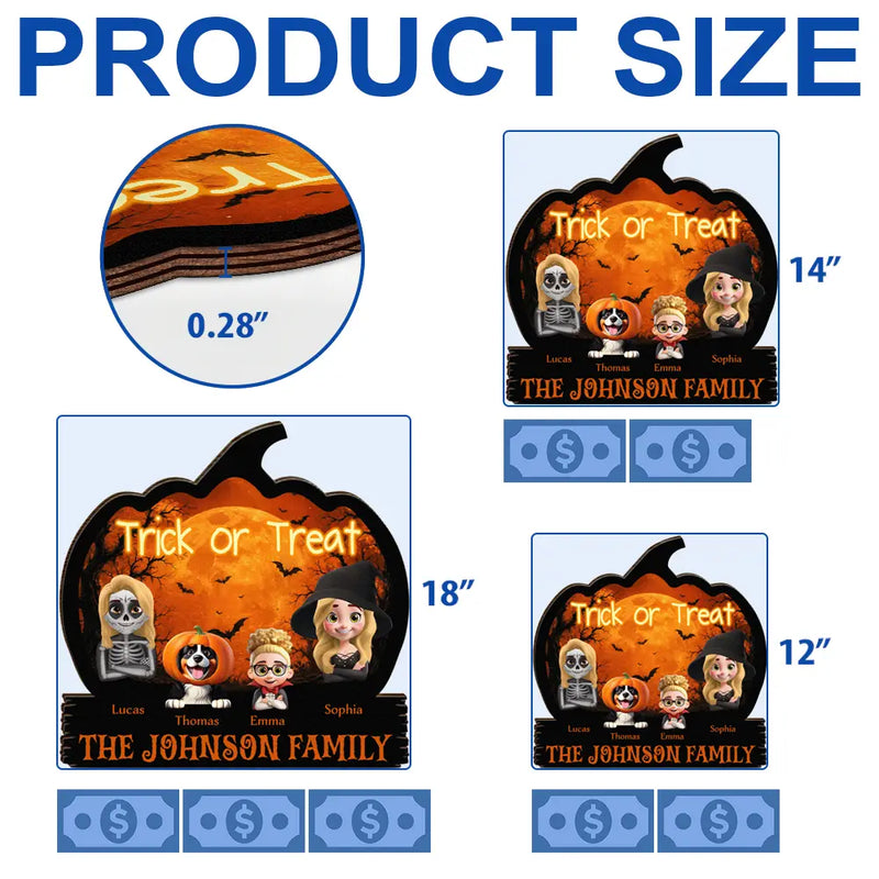 Adorable,Halloween,Family - Halloween Family Trick Or Treat - Personalized Custom Shaped Wood Sign