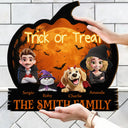 Adorable,Halloween,Family - Halloween Family Trick Or Treat - Personalized Custom Shaped Wood Sign