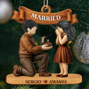 Christmas,Romantic,Gift For Couples,Vector - She Said Yes First Christmas Married Engaged Couple - Personalized Custom Shaped Wooden Ornament