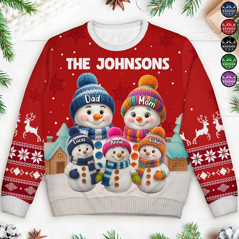 Family Snowmen 3D Effect - Personalized Unisex Ugly Sweater