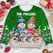 Christmas,Cozy,Family,Icon - Family Snowmen 3D Effect - Personalized Unisex Ugly Sweater